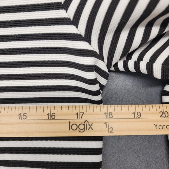 Calvin Klein Top Womens Medium Black White Striped Ruffle Sleeve Office Preppy - Picture 6 of 12